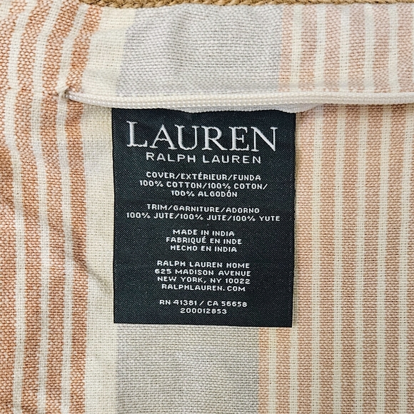 LRL 100% Cotton Striped pillow sham with Jute Trim 21"x21" Decorative Pillow - Picture 3 of 4